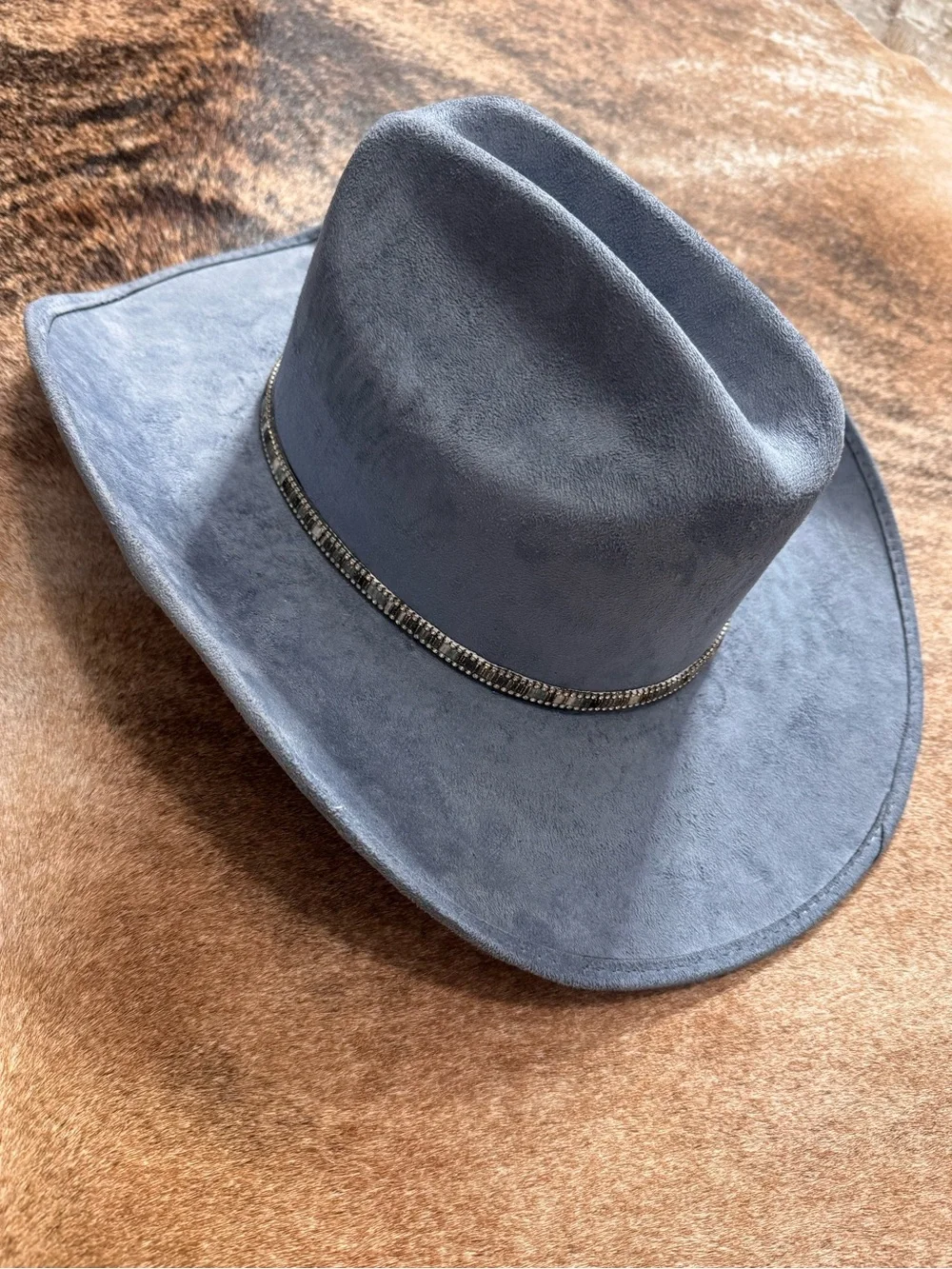 Blue faux suede cowboy hat